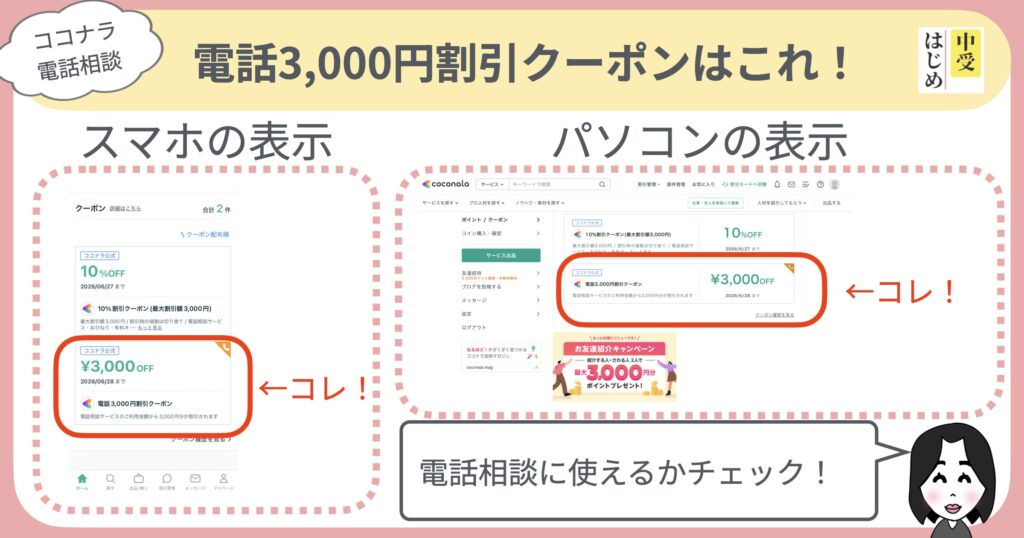 電話3,000円割引クーポンの見分け方